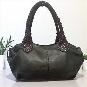 Paolo Masi Satchel – Hunter Green Leather with Woven Handles